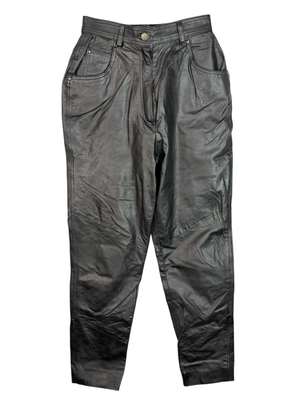 Wilson's Leather Black Leather Pants Ultra High Rise Tapered Vintage 90s Size 4